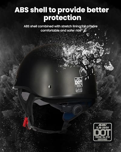 ILM Half Helmet Motorcycle Open Face Sun Visor Quick Release Buckle DOT Approved for Men and Women (L, Matt Black)  
ILM
